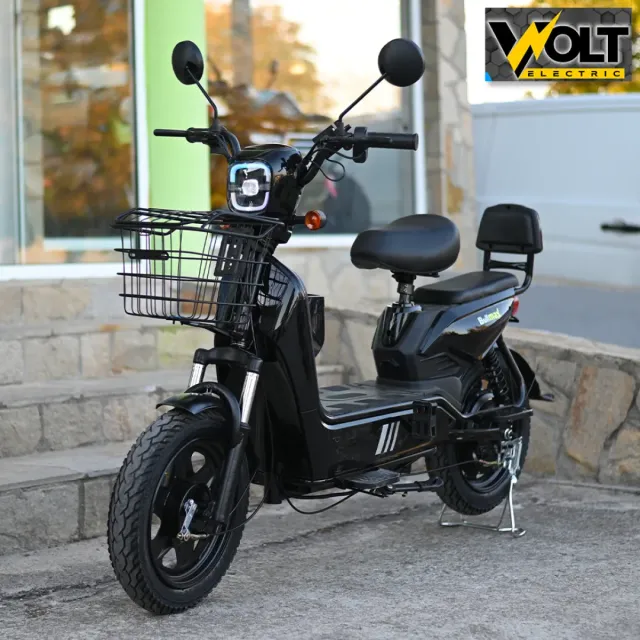 View 1 of Двуместен електрически скутер велосипед с педали BULLMAX BUZZ 16" джанти, 750W, 12Ah, черен лак