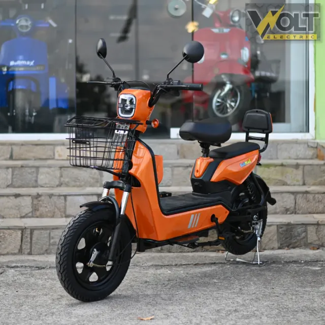 View 1 of Двуместен електрически скутер велосипед с педали BULLMAX BUZZ 16" джанти, 750W, 12Ah, оранжев
