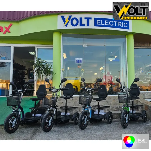 View 9 of Електрическа триколка Volt Electric A3 Traffic PRO RGB 750W, дисплей, крачна спирачка, 2 кошници, LED светлини, жълта перла, NEW MODEL 2025