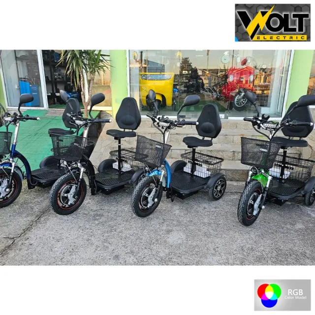 View 10 of Електрическа триколка Volt Electric A3 Traffic PRO RGB 750W, дисплей, крачна спирачка, 2 кошници, LED светлини, жълта перла, NEW MODEL 2025
