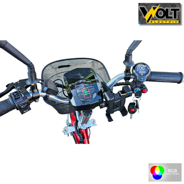 View 3 of Електрическа триколка Volt Electric A3 Traffic PRO RGB 750W, дисплей, крачна спирачка, 2 кошници, LED светлини, червен металик