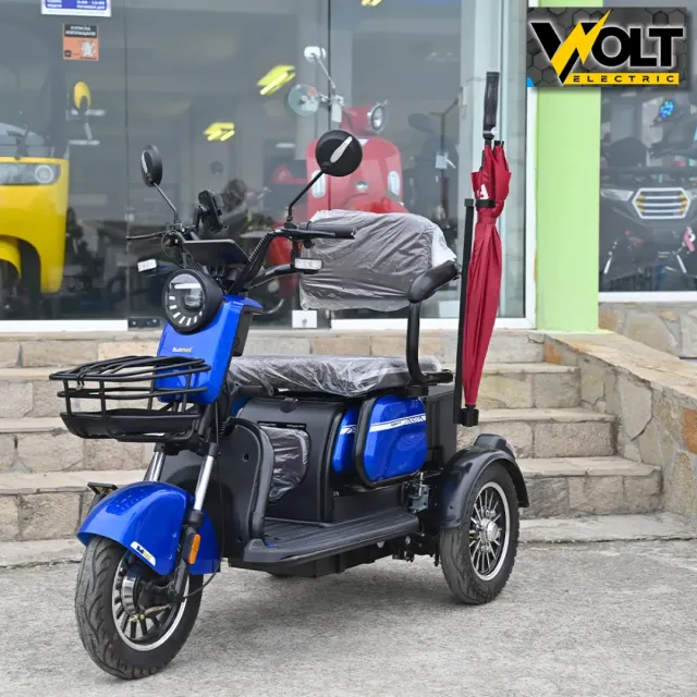 View 10 of Електрическа триколка Bullmax C2 с 5 батерии, 3 места, крачна спирачка, LED дисплей, 1500W/60V/20Ah, син цвят